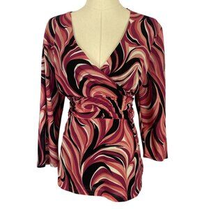 Vintage Y2K Nine West Large Pink Black Ruched Babydoll Whimsygoth Blouse Top